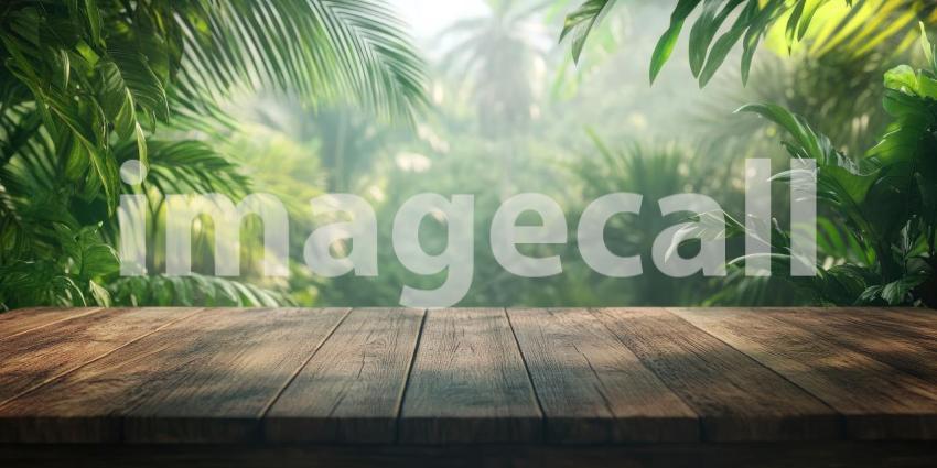 A Sun-Dappled Paradise: A Wooden Deck Overlooks a Lush Tropical Landscape, Framed by Vibrant Blooms and Lush Foliage