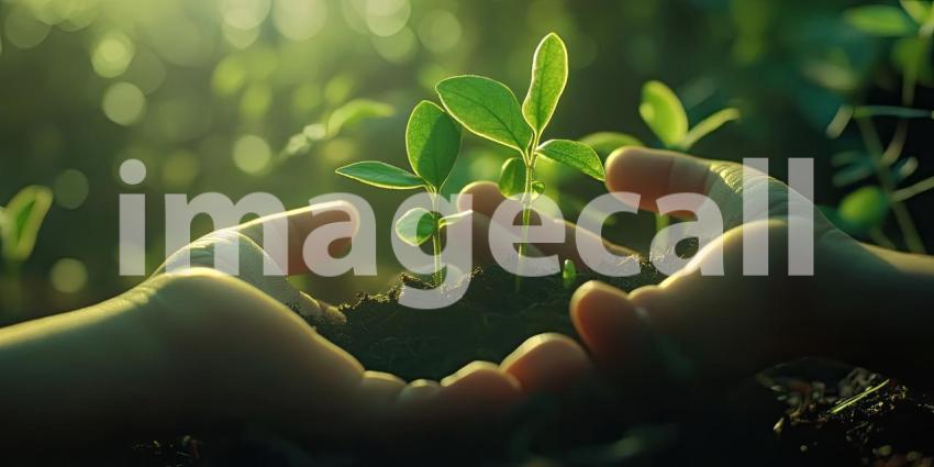 Nurturing New Life: Hands Gently Cradle a Sprouting Seedling, Symbol of Growth and Hope