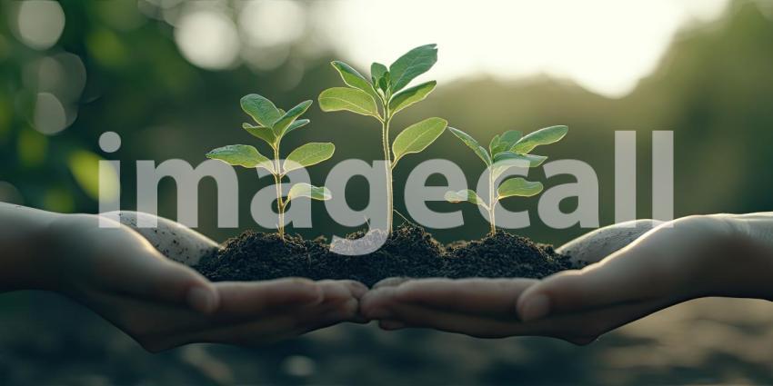 Nurturing New Life: Hands Gently Cradle a Sprouting Seedling, Symbol of Growth and Hope