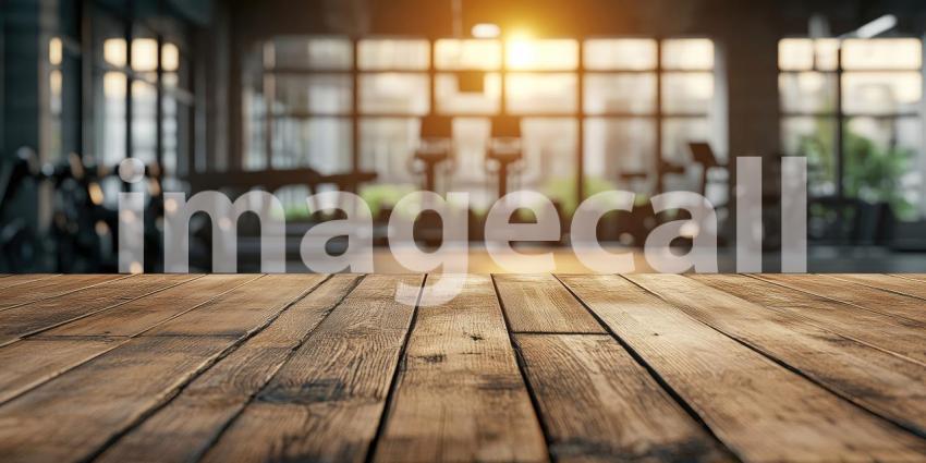 A Workout View: A Wooden Deck Overlooks a Modern, Well-Equipped Gym with Large Windows