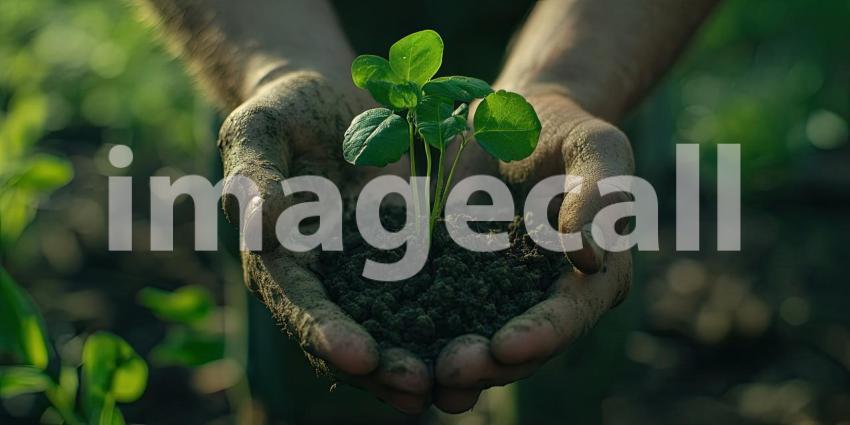 Nurturing New Life: Hands Gently Cradle a Sprouting Seedling, Symbol of Growth and Hope