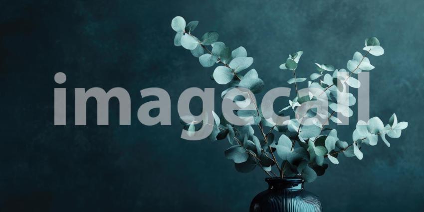 A Touch of Tranquility: A Vase of Eucalyptus Branches Adds a Verdant Touch to a Dark and Moody Setting