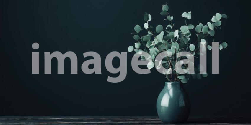 A Touch of Tranquility: A Vase of Eucalyptus Branches Adds a Verdant Touch to a Dark and Moody Setting