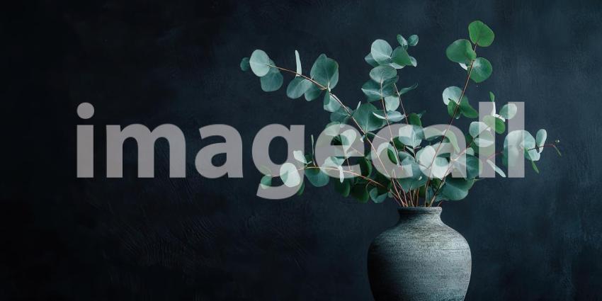 A Touch of Tranquility: A Vase of Eucalyptus Branches Adds a Verdant Touch to a Dark and Moody Setting