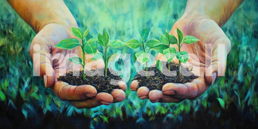 Nurturing New Life: Hands Gently Cradle a Sprouting Seedling, Symbol of Growth and Hope
