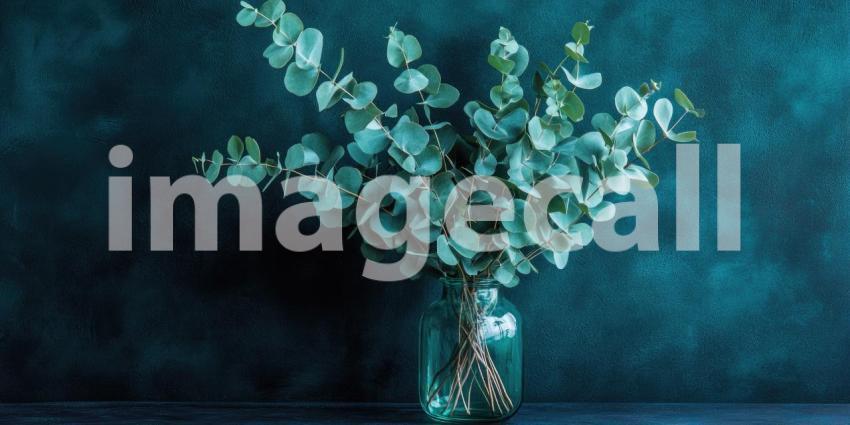 A Touch of Tranquility: A Vase of Eucalyptus Branches Adds a Verdant Touch to a Dark and Moody Setting