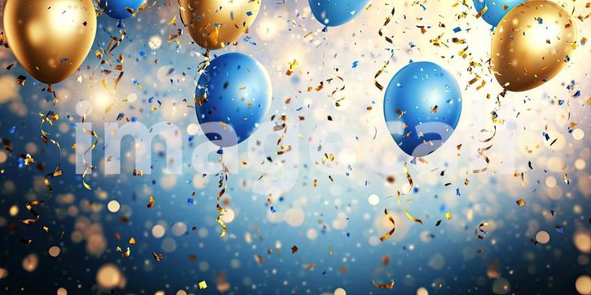 A Celebration in the Air: Colorful Balloons and Confetti Rain Down, Creating a Festive Atmosphere