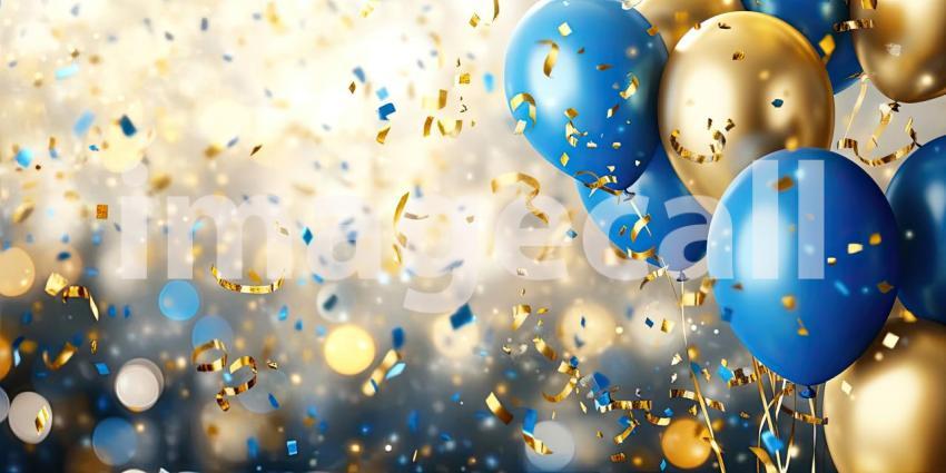 A Celebration in the Air: Colorful Balloons and Confetti Rain Down, Creating a Festive Atmosphere