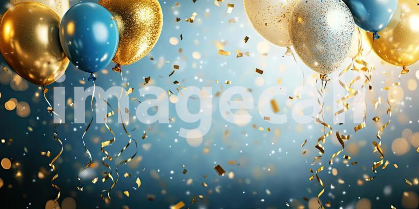 A Celebration in the Air: Colorful Balloons and Confetti Rain Down, Creating a Festive Atmosphere