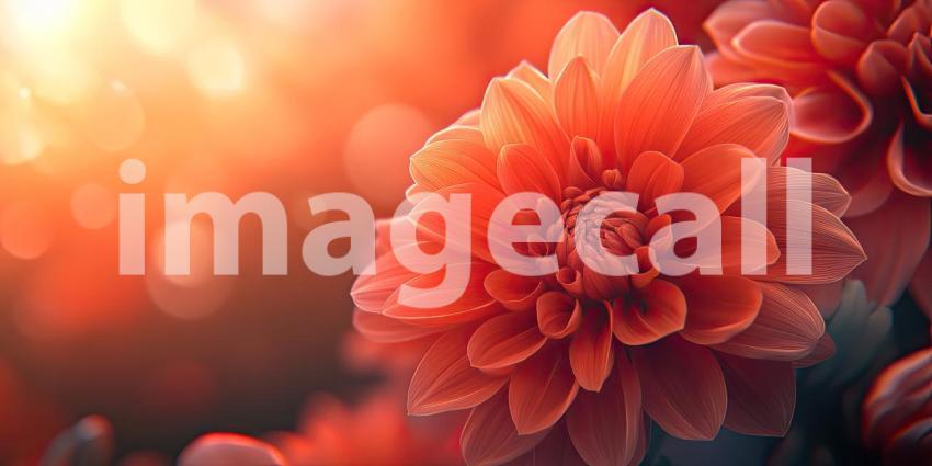 A Coral Dahlia Blooms in the Warm Glow of Sunset