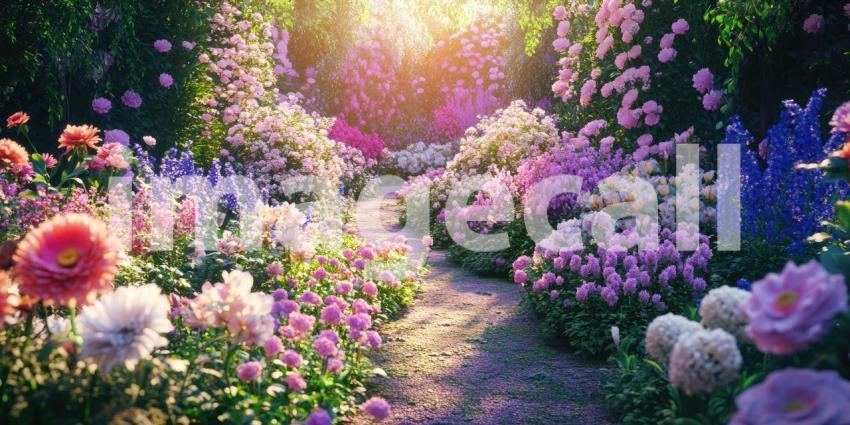 A Vibrant Symphony of Blooms: A Field of Flowers Basking in the Warm Glow of Sunset