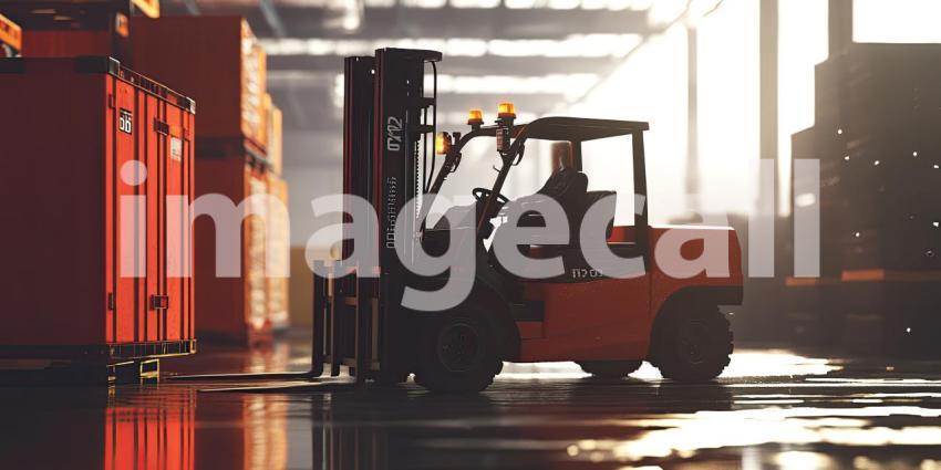 A Day's Work: A Forklift Driver Navigates Through a Maze of Shipping Containers in a Busy Warehouse
