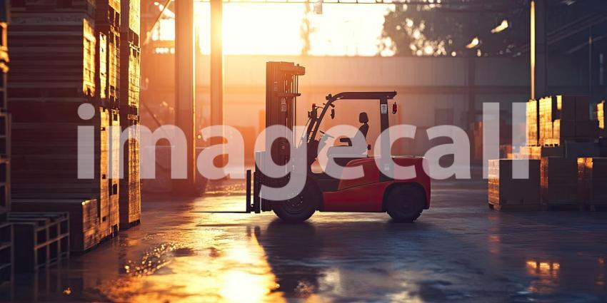 A Day's Work: A Forklift Driver Navigates Through a Maze of Shipping Containers in a Busy Warehouse