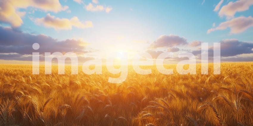 Golden Expanse: A Vast Field of Dry Grass Stretches Towards a Horizon Bathed in Sunlight