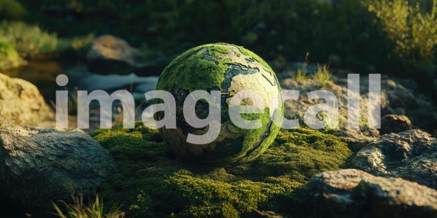 Mossy Orb: A Spherical Object Covered in Lush Green Moss Rests on a Bed of Mossy Ground