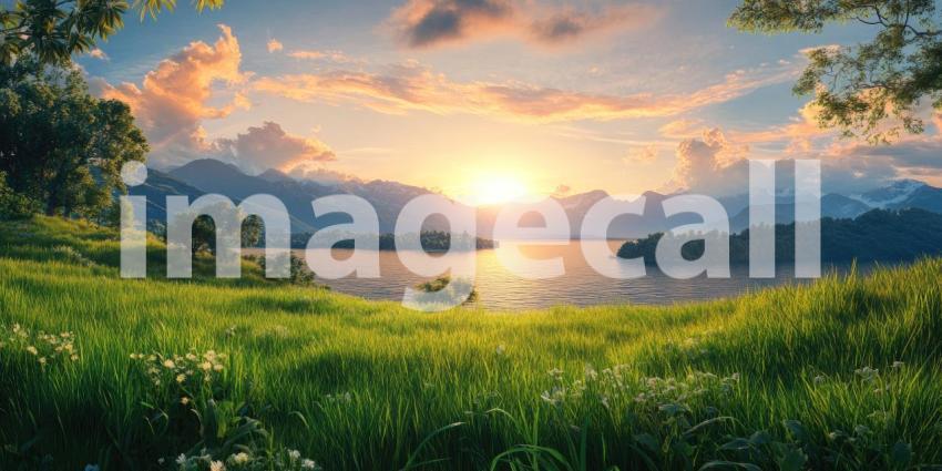 A Serene Sunset Over a Tranquil Lake