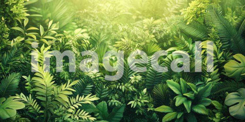 A Verdant Oasis: Sunlight Dapples Through Lush Foliage, Casting Shadows on a Serene Wall