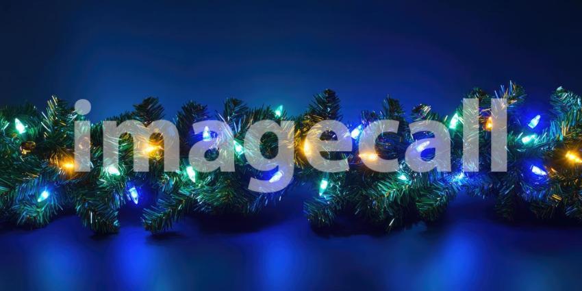 A Winter Wonderland: Festive Christmas Ornaments and Twinkling Lights Against a Night Sky