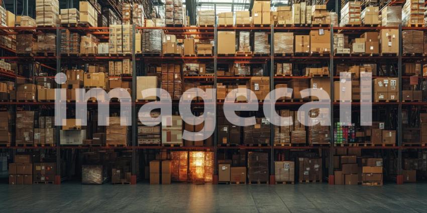 A Maze of Cardboard: A Warehouse Filled with Towering Shelves of Packed Boxes, Reaching Towards the Ceiling