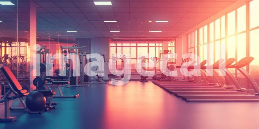 Neon Pulse: A Modern Gym Bathed in Vibrant Pink and Blue Lighting, Inviting You to Elevate Your Workout
