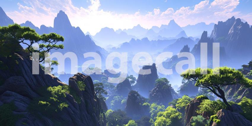 A Sea of Clouds: A Breathtaking View of a Mountain Range Swathed in Mist