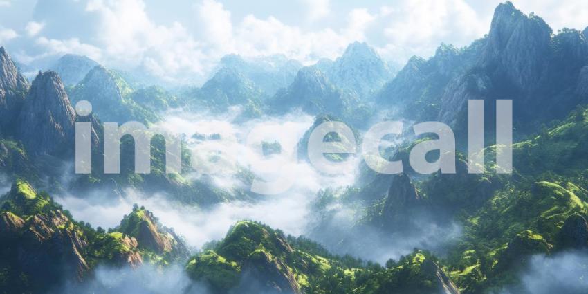 A Sea of Clouds: A Breathtaking View of a Mountain Range Swathed in Mist