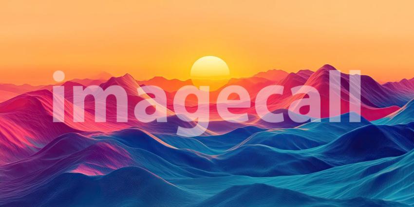 A Sun-Kissed Horizon: A Vibrant Abstract Landscape of Mountains Bathed in Warm, Golden Light