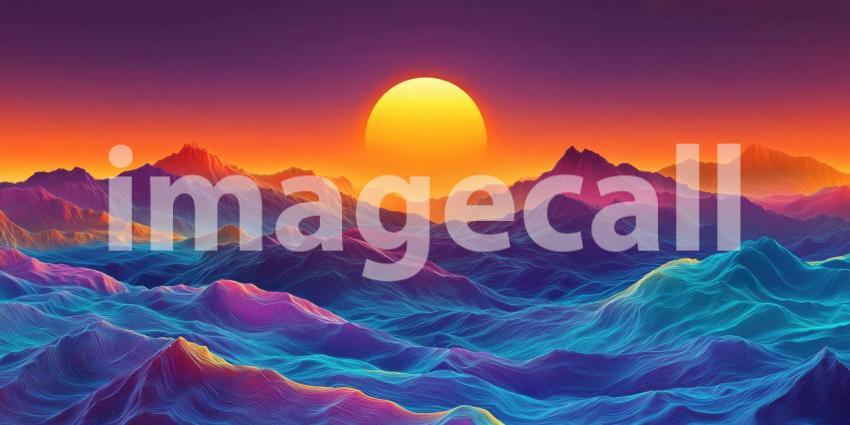 A Sun-Kissed Horizon: A Vibrant Abstract Landscape of Mountains Bathed in Warm, Golden Light