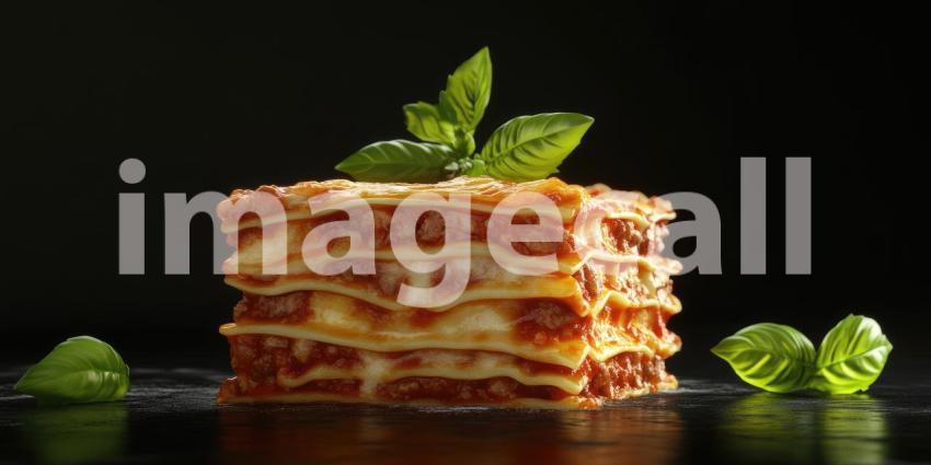 A Cheesy Delight: A Towering Lasagna, Layered with Rich Tomato Sauce, Ground Meat, and Melted Cheese, Ready to Serve