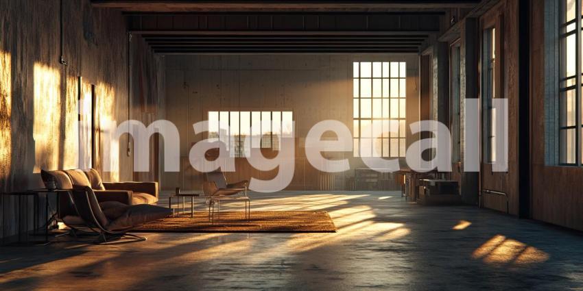 Loft Living: A Spacious Industrial-Style Apartment with Exposed Brick Walls, a Mezzanine Level, and Vibrant Yellow Accents