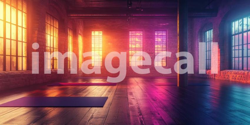 Glow Up Your Practice: A Vibrant Yoga Studio Bathed in Warm Sunset Hues
