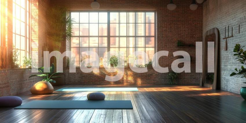 Glow Up Your Practice: A Vibrant Yoga Studio Bathed in Warm Sunset Hues