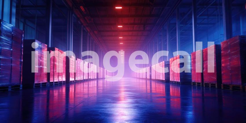 A Warehouse of Possibilities: Wooden crates stacked high in a sunlit warehouse, ready for distribution