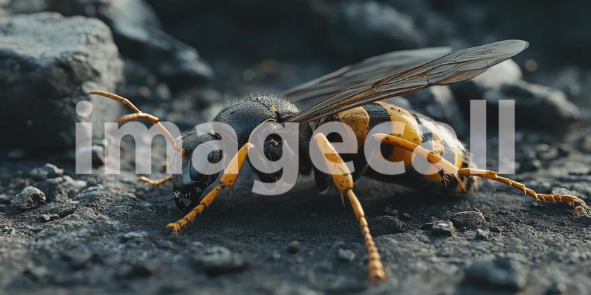 A Close Encounter: A Golden Hornet Forages for Food on a Sunny Day