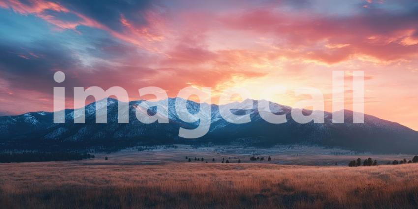 Serene Arctic Landscape Bathed in the Glow of a Vibrant Pink Sunset