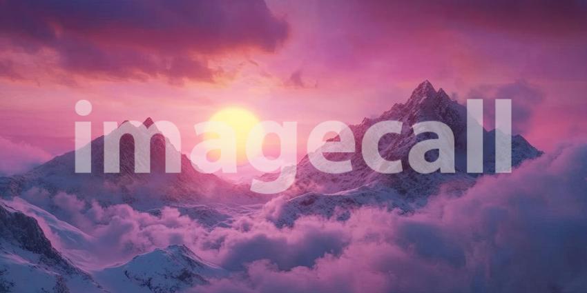 Serene Arctic Landscape Bathed in the Glow of a Vibrant Pink Sunset