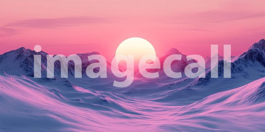 Serene Arctic Landscape Bathed in the Glow of a Vibrant Pink Sunset