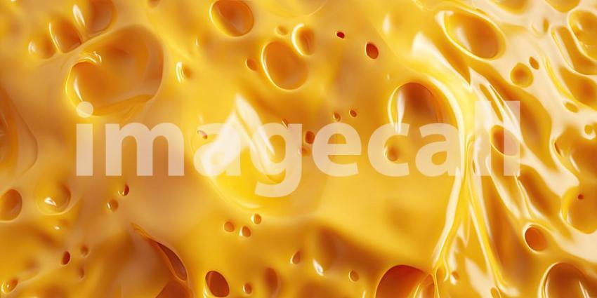 Close-up Macro of Golden Yellow Melted Cheese with Air Bubbles, Dripping and Flowing