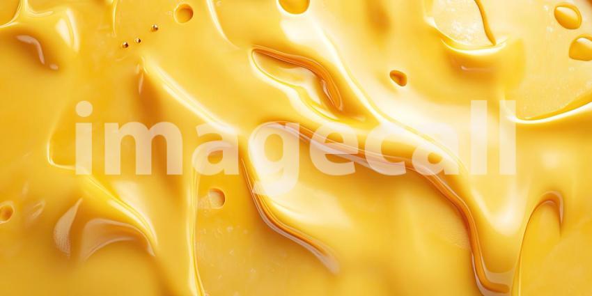 Close-up Macro of Golden Yellow Melted Cheese with Air Bubbles, Dripping and Flowing