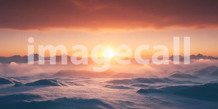 Serene Arctic Landscape Bathed in the Glow of a Vibrant Pink Sunset