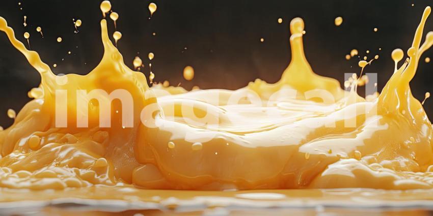 Close-up Macro of Golden Yellow Melted Cheese with Air Bubbles, Dripping and Flowing