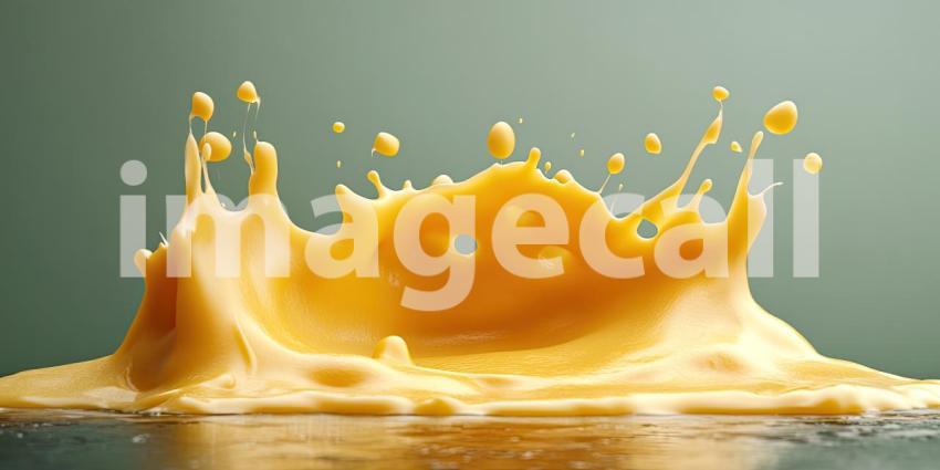 Close-up Macro of Golden Yellow Melted Cheese with Air Bubbles, Dripping and Flowing