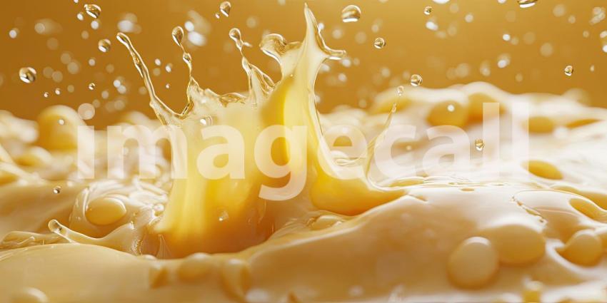 Close-up Macro of Golden Yellow Melted Cheese with Air Bubbles, Dripping and Flowing