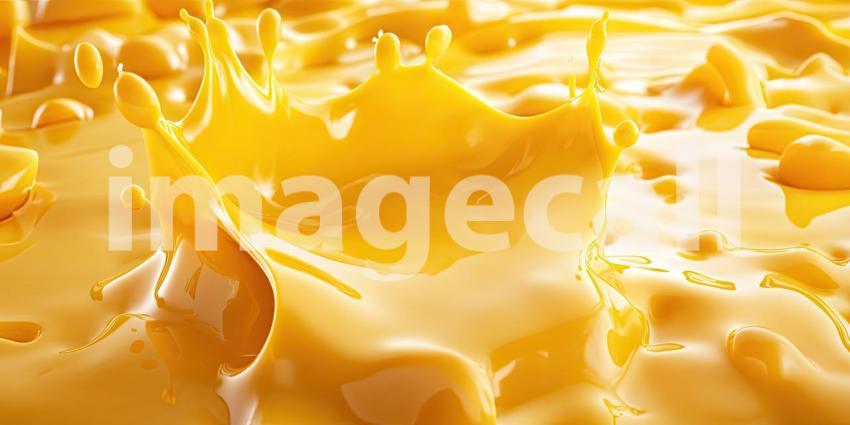 Close-up Macro of Golden Yellow Melted Cheese with Air Bubbles, Dripping and Flowing