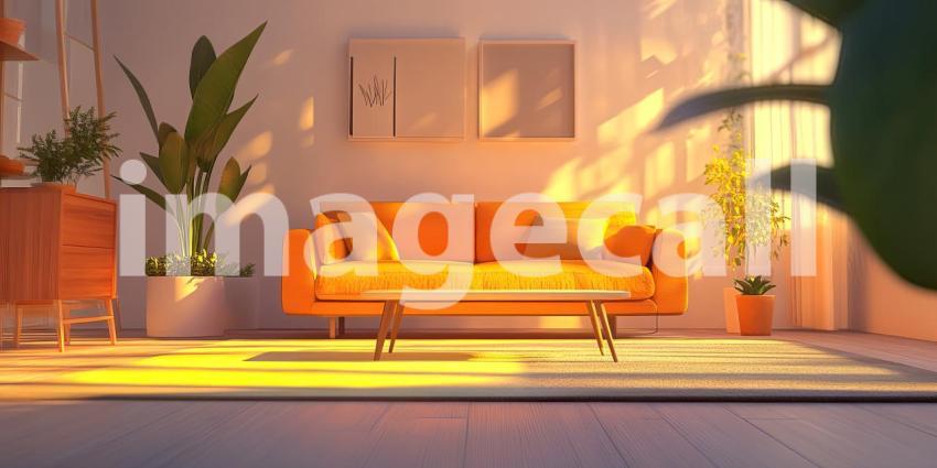 Opulent Living Room Interior with a Modern Christmas Tree, a Marble Wall Feature, and a Plush Red Sectional Sofa