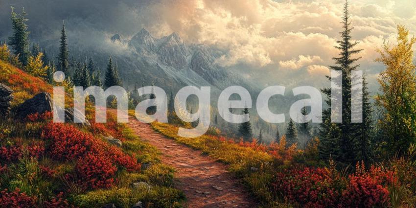 Eerie Stone Path Winding Through a Fog-Shrouded Forest