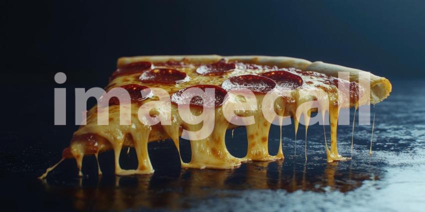 Close-up of a Dripping Pepperoni Pizza Slice with Melted Cheese