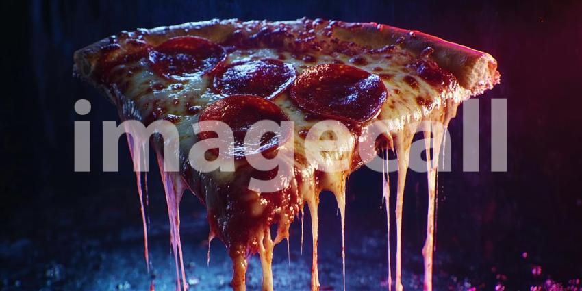 Close-up of a Dripping Pepperoni Pizza Slice with Melted Cheese