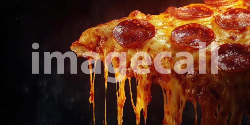 Close-up of a Dripping Pepperoni Pizza Slice with Melted Cheese