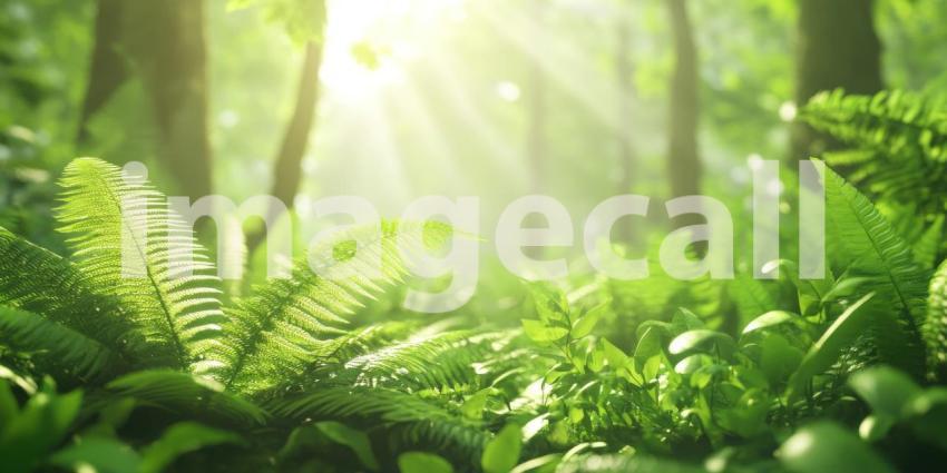 Sunlight Filtering Through Vibrant Green Leaves on a Tree Branch, Creating a Luminous and Idyllic Scene